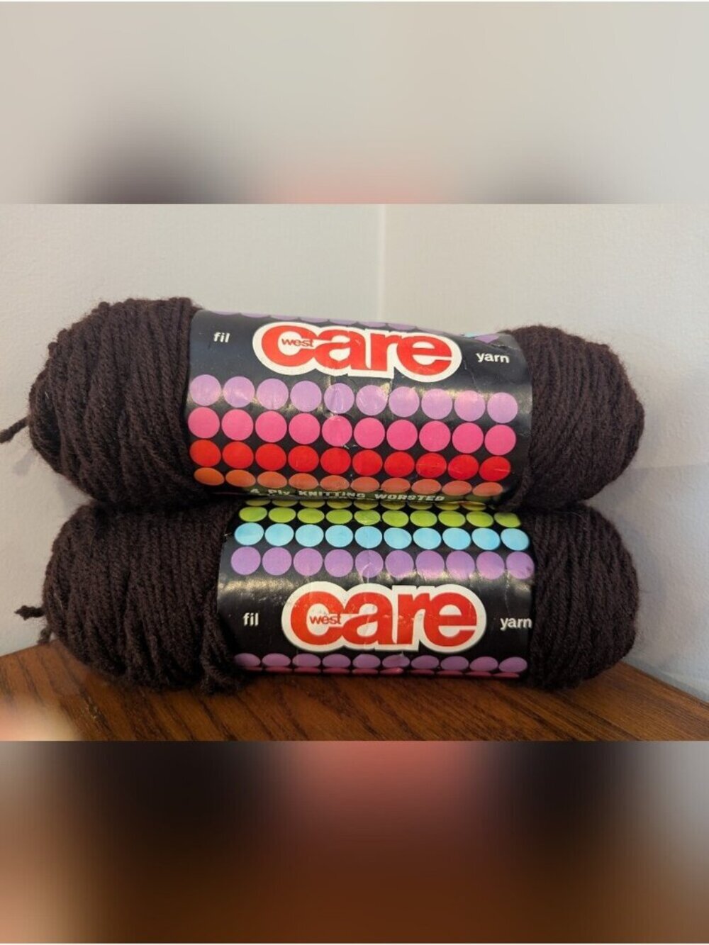 Vintage West Care Yarn Skeins Acrylic 4 Ply- Worsted Dark Brown 2 X 100g